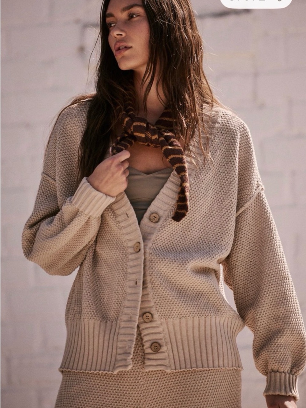 Neutral Cream Button-Front Knit Cardigan Sweater